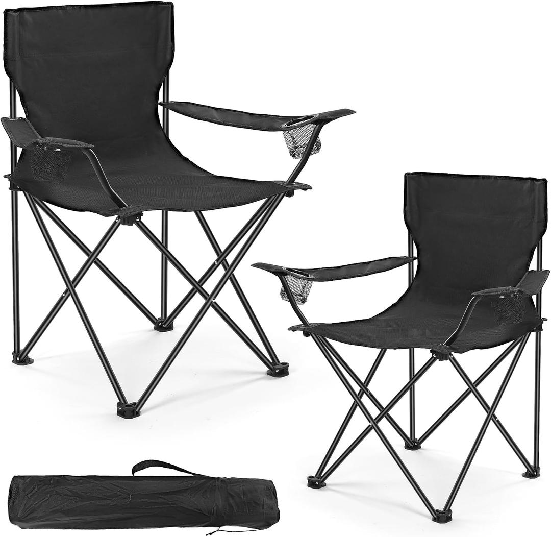 WEIDIORME 2 Pack Lightweight Camping Chairs, 300LBS Heavy-Duty Portable Folding Chairs with Carry Bag, Compact Design for Camping, Beach, Picnics, and Outdoor Event, Large
