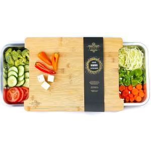 Bamboo Cutting Board by Ecozoi with 2 Slide Out Drawers. Keep Meal Prep Organized With Organic Bamboo Wooden Chopping Station. Non-Slip Butcher Block with Juice Groove for Easy Cleaning (15.8"L x 11.8"W)