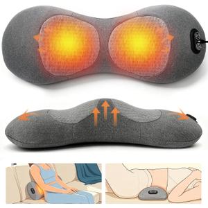 Back Massager with Heat Vibration and Adjustable Height Smooth Spine Triple Fusion Back Massager for Back Relaxation Pain 3-in-1 Electric Lumbar Support Pillow for Bed Chair (Dark Gray)