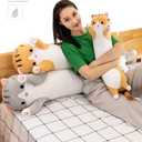 Cute Cat Plush Long Body Pillow Cuddle Cartoon Stuffed Animals Cat Plushie Soft Doll Pillows Gifts for Kids Girls (Gray, 19 Inches), 1 Count