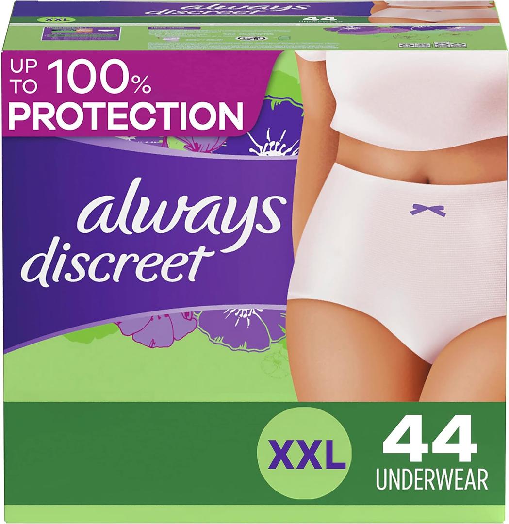 Always Discreet Adult Incontinence & Postpartum Underwear For Women, Size Xxl, Maximum Absorbency, Disposable, 22 x 3 Packs (44 Count total)