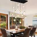 W27.6 x D11.8 x H118 Rectangular Glam Chandelier Bubble Crystal Ceiling Pendant Lights Dimmable High Ceiling Chandeliers Fixtures Adjustable Long Lights Black