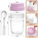 16oz Overnight Oats Jars, Yogurt Containers with Lids and Folding Spoons, 4 Pack Leak-Proof Wide Mouth Mason Jars Divided Compartments for Fruit & Nuts, Glass Jars with Measure Marks for Cereal Salad