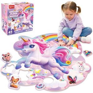 SYNARRY Unicorn Floor Puzzles for Kids Ages 4-6, Large 45 Piece Floor Puzzles for Kids Ages 4-8, Puzzles for Toddlers 3-5, Unicorn Toys Easter Basket Stuffers Gifts for 3 4 5 6 7 8 Year Old Girls