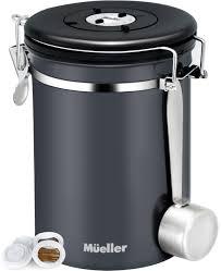 Mueller 2800ML Coffee Canister with Date Tracker&Transparent Window, 35OZ Coffee Container with 30ML Measure Spoon&4 co2 Valve, Coffee Bean Storage Container for Grounds Coffee, Beans, Tea(Black)