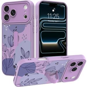 Compatible with iPhone 17 Pro Max Case with Finger Strap, Floral Flower Shockproof Soft TPU Protective Cover for Women Girls, Slim Anti Scratch Case for iPhone 17 Pro Max 6.9 Inch, Purple