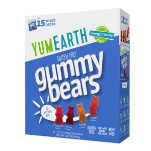 YumEarth Organic Gummy Bears - Fruity Gummy Candy Snack Packs, Gluten Free Snacks for Kids - Allergy Friendly, Non-GMO, No Artificial Dyes - Assorted Flavors, 10.5 oz. (Pack of 15) (EXP 02/14/28)