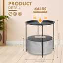 ShellKingdom End Table, Small Round Side Table with Fabric Basket, Metal Night Stand with Removable Tray for Living Room, Bedroom, Nursery, Laundry (Black), 18.5 x 18.5 x 19.9 inches