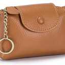Women's Leather Coin Purse with KeyChain, Small Leather Pouch with Zipper for Women Fashionable Wallet Leather Classic Money Bag (Brown), US-Bag-02