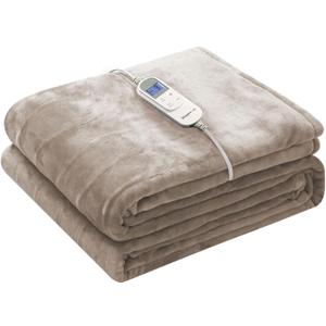Wapaneus Heated Blanket Electric Blanket 72" x 84" Full Size with 10 Heating Levels and 12 Hours time Settings, Flannel Fast-Heating Electric Blanket, ETL Listed, Machine Washable, Mushroom