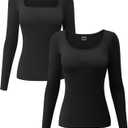 EUYZOU Long Sleeve Shapewear for Women Tummy Control Tops Square Neck Thermal Shirts Body Shaper Compression Top (Black, L)