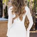 GOBLES Women's Sexy Long Sleeve Deep V Neck Drawstring Bodycon Mini Cocktail Party Dress (White, L)