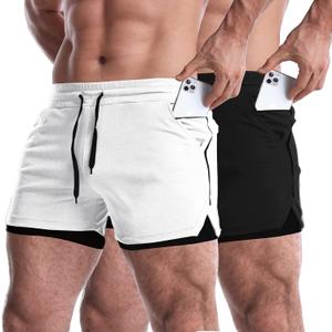 EVERWORTH Men's 2 in 1 Workout Shorts 5" Quick Dry Gym Shorts Bodybuilding Short Shorts Compression Shorts with Zipper Pocket (US Medium)