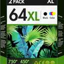 64XL Ink Cartridge Combo Pack Remanufactured Replacement for HP Ink 64 HP64 64XL 64 XL Work for Envy Photo 7858 7855 7155 6255 6252 7120 7158 Envy 7255e 7955e 7958e Tango X Terra Printer(Black, Color)