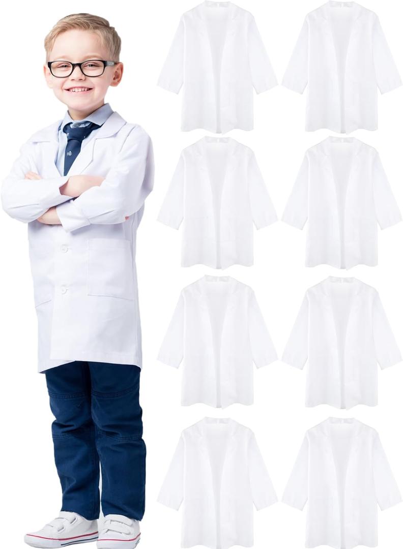 8 Pcs Kids Doctor Costume Set Scientist White Lab Coat Uniform for Kids Dress Up Halloween Role Play Cosplay (5-7Y (110-120cm))