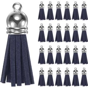 M METERXITY 50-Pack Faux Suede Tassel 1.4 Inch Small Keychain Rust Faux Leather Tassels Charm Navy Blue with Rings for DIY Crafts/Keychain/Earrings/Bracelets/Necklace