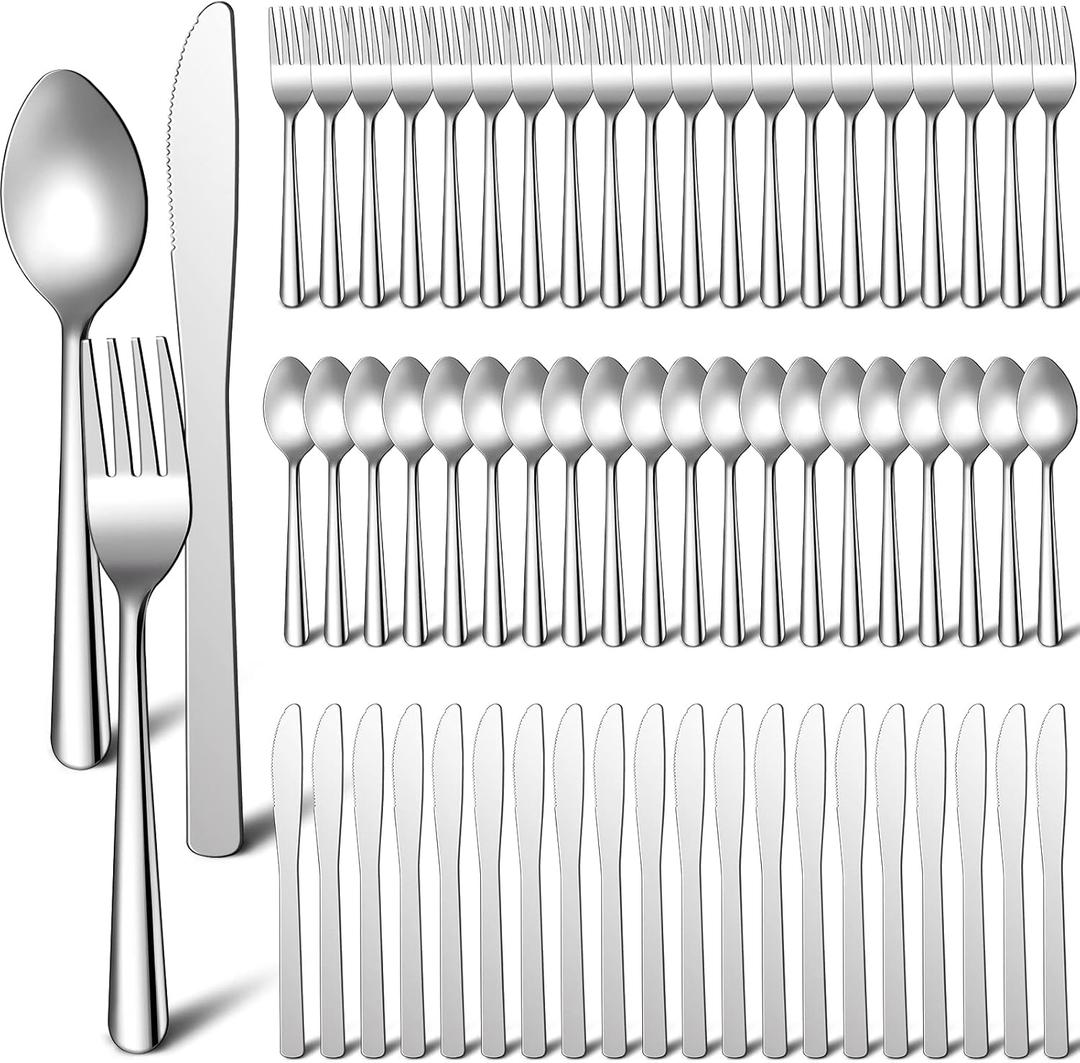 BBTO 100 Pcs Silverware Set for 33 Stainless Steel Flatware kit Mirror Polished Kitchen Utensils Cutlery Set with Square Edge Include 33 Spoon and Knife 34 Fork Tableware for Home, Dishwasher Safe