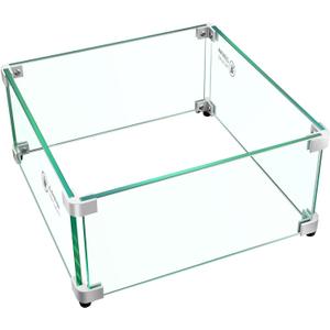 Fire Pit Wind Guard: 15" x 15" x 7" Square Glass Wind Guard for Outdoor Propane/Natural Gas Fire Pit Table, Clear Tempered Glass and Hard Aluminum Corner Brackets, Easy Assembly