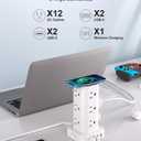 Power Strip Tower with Wireless Charger, Flat Plug Surge Protector Tower with 6FT Extension Cord, 12 AC Multiple Outlets, 4 USB (2 USB C),15W Wireless Charging Power Tower for Home Office Dorm, White