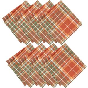 Elrene Home Fashions Hawley Plaid Fall/Harvest Thanksgiving Woven Cotton Dinner Napkins, 17"x17", Set of 8