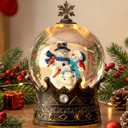 Christmas Snow Globe Lantern Water Glittering Snowman Family Crown with Music, USB Lined/Battery Operated Lighted Lantern for Christmas Festival Decoration Gifts