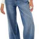 HDLTE Women Wide Leg Jeans High Waist Baggy Jeans Loose Boyfriend Jeans Denim Pants Y2K Blue XL