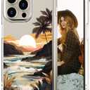 Hungo Compatible for iPhone 15 Pro Max Case for Women Clear Design Cute,Girly Girls Promax Ocean Beach Mountain Sunset Sun Sea Palm Trees Clouds Hills Tropical