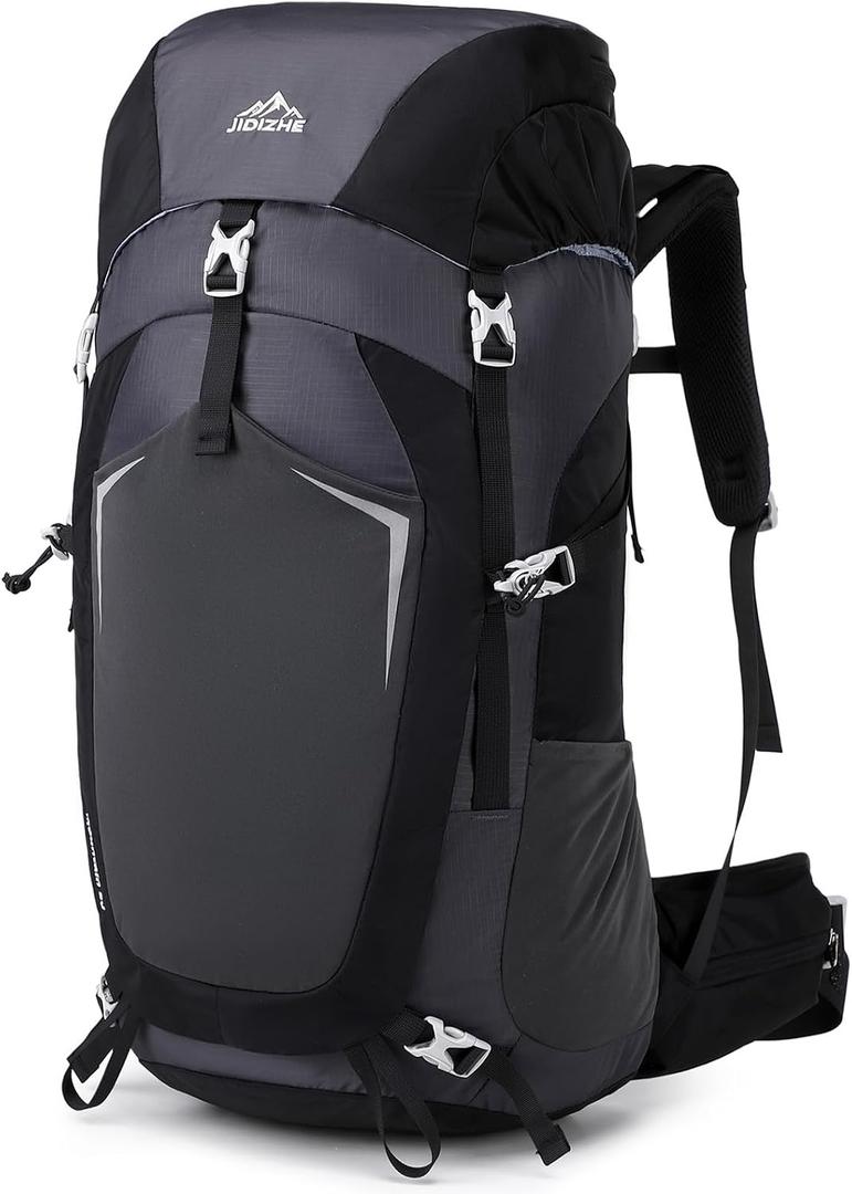 50L Hiking Backpack with Internal Frame & Rain Cover, Lightweight Backpacking Pack with Adjustable Chest Strap, Breathable Daypack for Hiking, Camping, Trekking, Travel, Men & Women(Black, 50L)