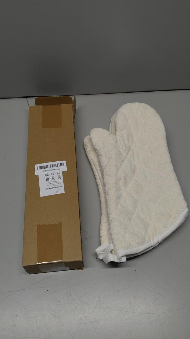 ARCLIBER Oven Mitts Heat Fire Resistant Oven Mitts 425 ° F, Quilted Terry Cloth Cotton Soft Lining Oven Gloves, Extra Long Kitchen Mittens for Cooking Baking