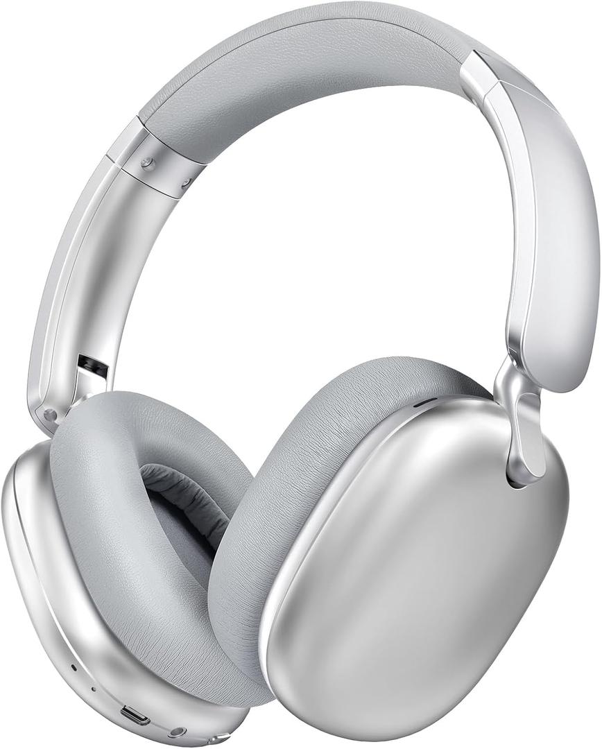 RORSOU C6 Active Noise Cancelling Headphones, Wireless Over Ear Bluetooth Headphones, 60H Playtime, Lightweight Folding Deep Bass Comfort Fit Ear Cups Headset with Mic for iPad,Travel, PC Home Silver