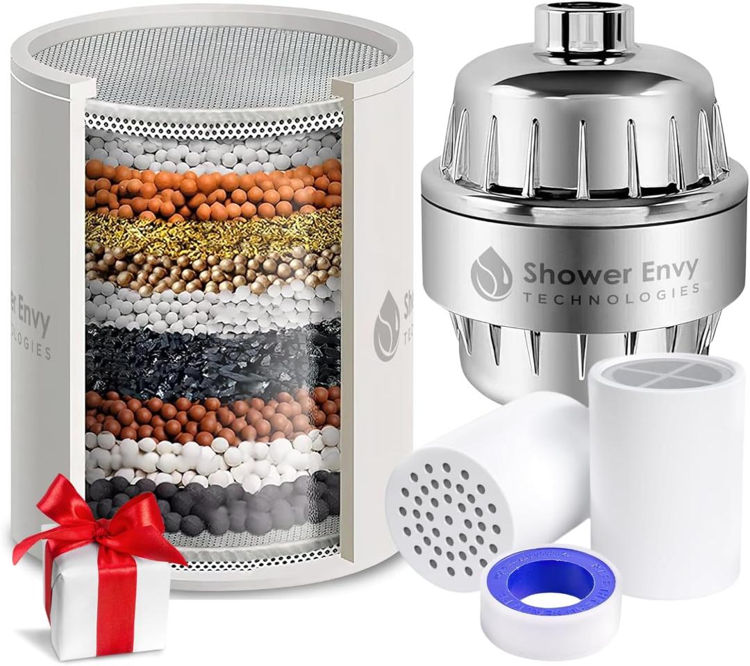 Shower Envy 15-Stage Shower Filter  High-Pressure Filtered Shower Head with Vitamin C & E  Removes Impurities for Healthier Skin & Hair  Universal Fit for All Showers