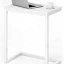 Sofa C Side End Table Wood Accent Couch Coffee Tray Snack Notebook Laptop Holder Over Bed Stand Reading Desk White Color 22x14x27 Inch Space Saving for Living Room Bedroom