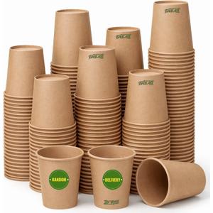 150 Pack 8 oz Disposable Paper Cups, Brown Coffee Cups Unbleached Kraft Paper, Sturdy Leak Resistant Hot/Cold Disposable Cups for Party Home Office