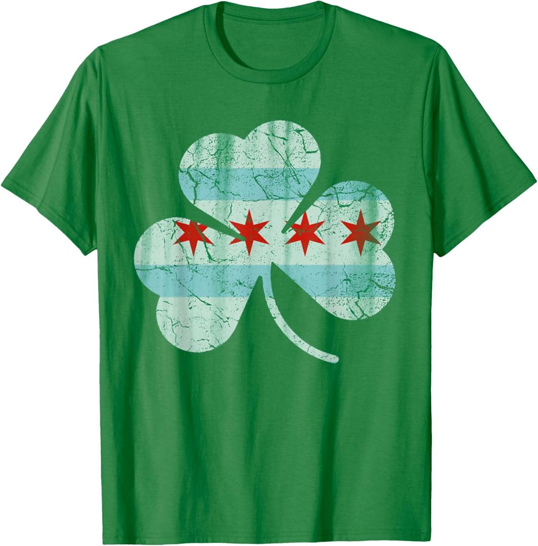 St. Patrick's day Designed Special Chicago Flag Pats T-Shirt. XXL