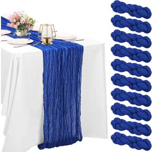 10 Pack Royal Blue Cheesecloth Table Runner 10FT Boho Gauze Fabric Table Runner Vintage Rustic Sheer Runners for Wedding Party Bridal Baby Shower Long Table Decorations (21"x120")