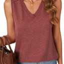 Rooscier Women's Tank Tops Summer Sleeveless V Neck T Shirts Casual Loose Fit Basic Tee (XS)