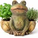 Vintage Frog Outdoor Urn Planter 12.2in Tall, Outdoor Flower Pots for Patio Garden Porch Balcony, Distressed Antique Frog Outdoor Planter withDrain Holes, Decorative Yard Decor (Yellow)