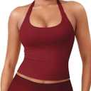 YEOREO SoftHue Women's Impact Halter Tank Top Longline Backless Scoop Neck Built-in Bra Sports Workout Gym Crop Top (Medium)