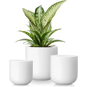 Vancasso Ceramic Plant Pots, 4+5+6 inches, Set of 3, Planters with Drainage Hole, Flower Pots Planters Pots for Indoor Plants, Modern Indoor Decorative Garden Pot, Home Decor, White