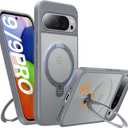 TORRAS 360Spin Magnetic Stand for Google Pixel 9 Pro Case/Pixel 9 Case, 12FT Military Protection, Compatible with Magsafe, Shockproof Translucent Slim Pixel 9 Pro Phone Case with Ring Holder, Grey  