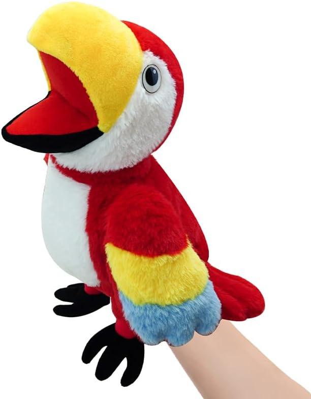 okegztoa Puppets Parrot Hand Puppet,13.8" Animal Puppets Hand Puppets Bird Stuffed Animal Hand Puppets for Kids with Movable Mouth,Puppet Plush Multi-Color Toys Bird Puppet Role Play Teaching(Red)