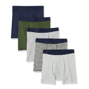 Amazon Essentials Men's Underwear Boxer Briefs, Comfortable Cotton, Tag-Free, Pack of 5 XS