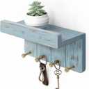 Rebee Vision Small Key Holder Wall Mount for Farmhouse Decor - Key and Mail Holder for Wall with Shelf and 4 Key Hooks - Room Decor Aesthetic (Distressed Blue)