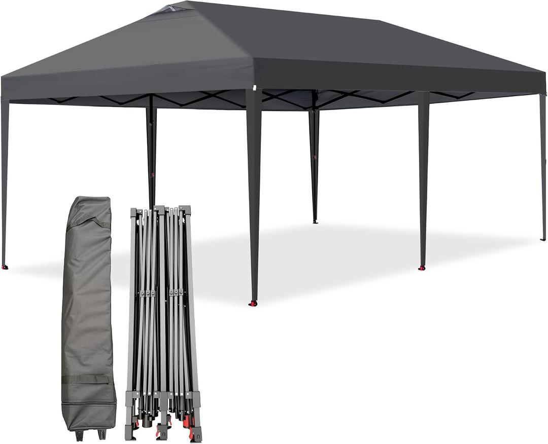 10x20 Pop Up Canopy with One Push Setup, Heavy Duty Beach Tent | with Wheeled Bag, Sun Shelter for Parties,Events, Outdoor Gazebo with Weight Bags,Stakes,Ropes, Wind Proof & Waterproof