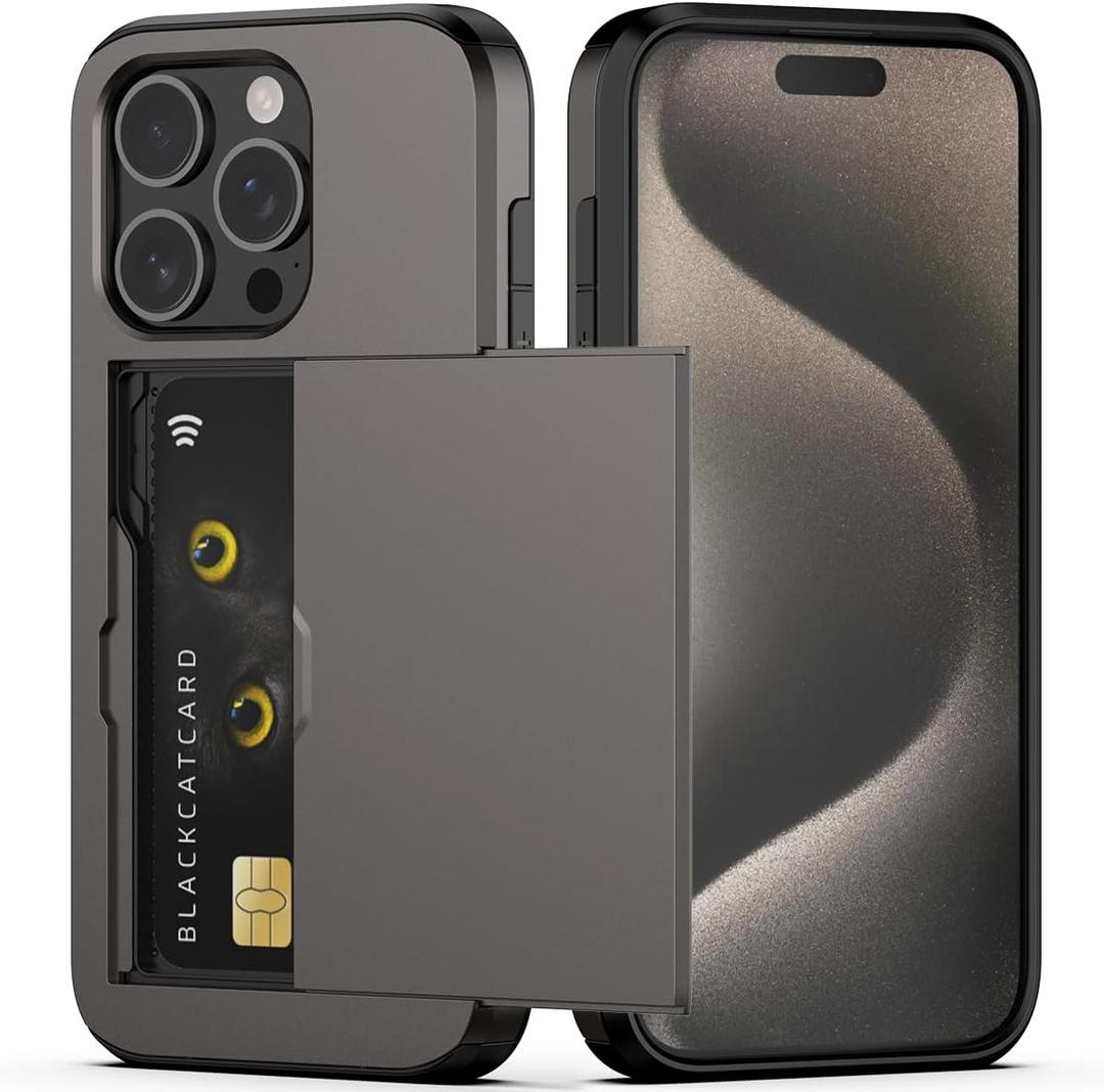Nvollnoe Compatible with iPhone 15 Pro Case with Card Holder Heavy Duty Protective Dual Layer Shockproof Hidden Card Slot Slim Wallet Phone Cover for Women&Men 6.1 inch(Coffee)