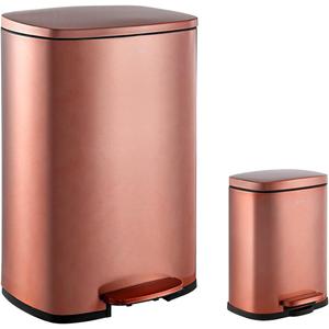 happimess HPM1006D Connor Rectangular Trash Can with Soft-Close Lid and Free Mini Trash Can, Modern Fingerprint Proof for Home, Kitchen, Office, Large:12.98 Gallon Small:1.3 Gallon, Rose Gold
