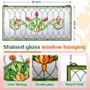 Maxdot 32"x16" Stained Glass Transom Window Panel, Large Horizontal Tulips & Irises Handcrafted Hanging Decor with Chain, Vintage Home Decor & Ideal Gift for Art Enthusiasts