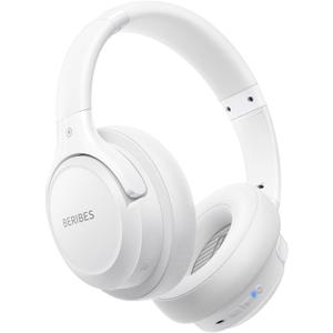 BERIBES Bluetooth Headphones Over Ear, 65H Playtime and 6 EQ Music Modes Wireless Headphones with Microphone, HiFi Stereo Foldable Lightweight Headsets, Deep Bass for Home Office Cellphone PC Ect. (White)