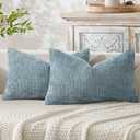 MIULEE Pack of 2 Coastal Blue Lumbar Throw Pillow Covers 20x12 Inch Summer Modern Boho Accent Decorative Pillow Covers Soft Chenille Farmhouse Cushion Covers for Home Couch Decor Bed Sofa Living Room