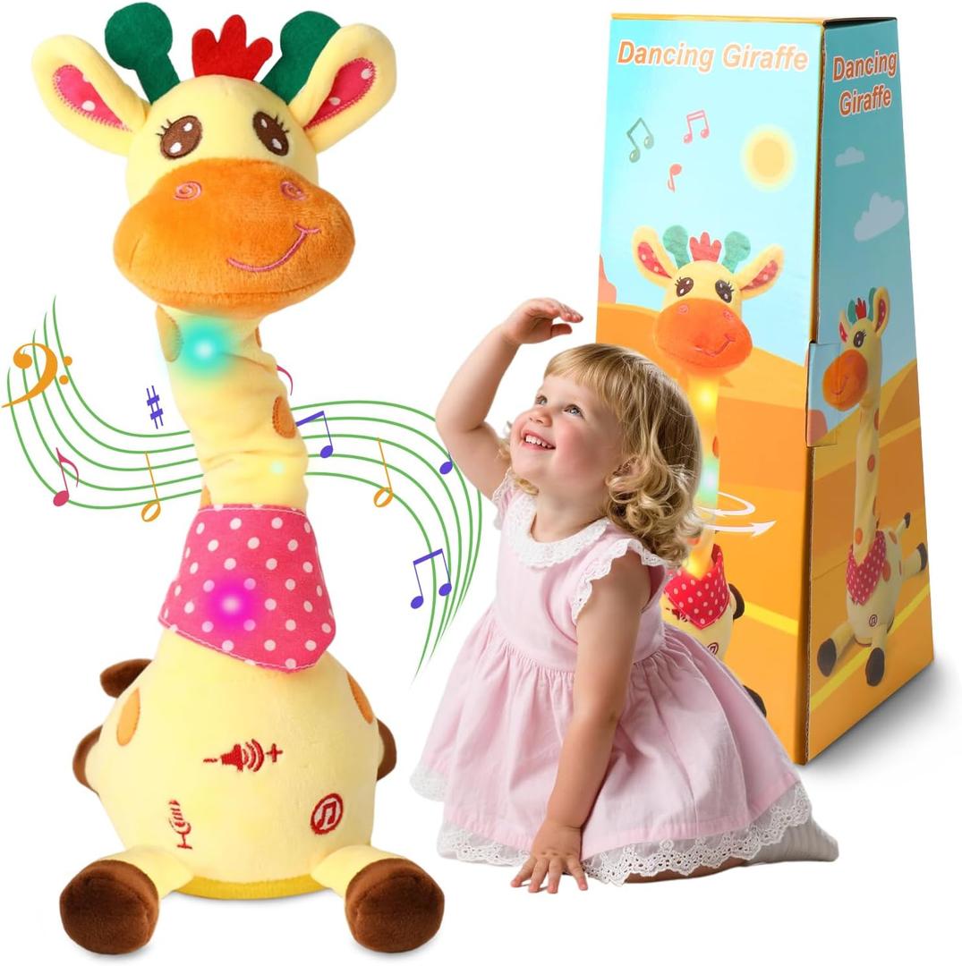 LLUKEME Dancing Giraffe Toy Stuffed Animal Toddlers Gifts for Easter Baby Toys Singing Song Toddlers Toy Repeats What You Say Glowing Musical Toy for Baby Birthday Gift Groovy Giraffe Toy